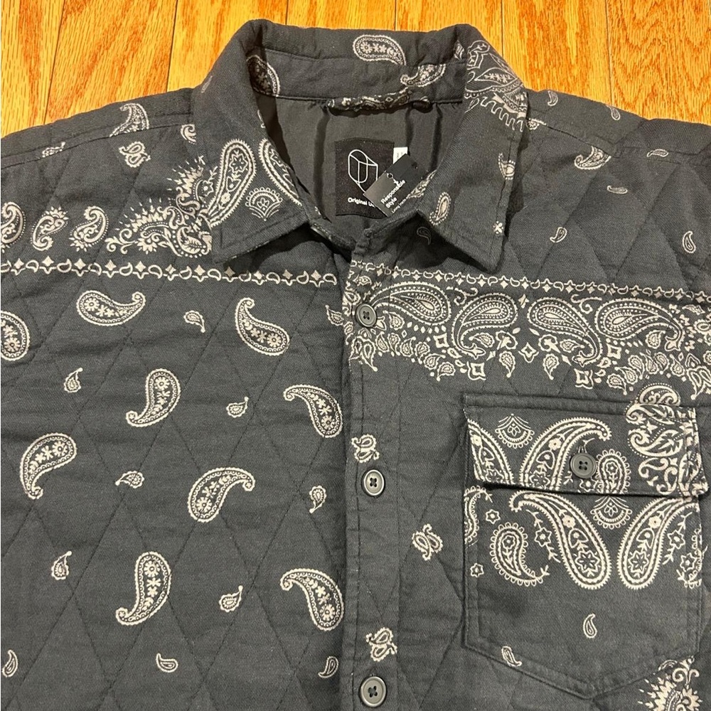 Original Use Paisley Quilted Shirt Jacket - Black and White